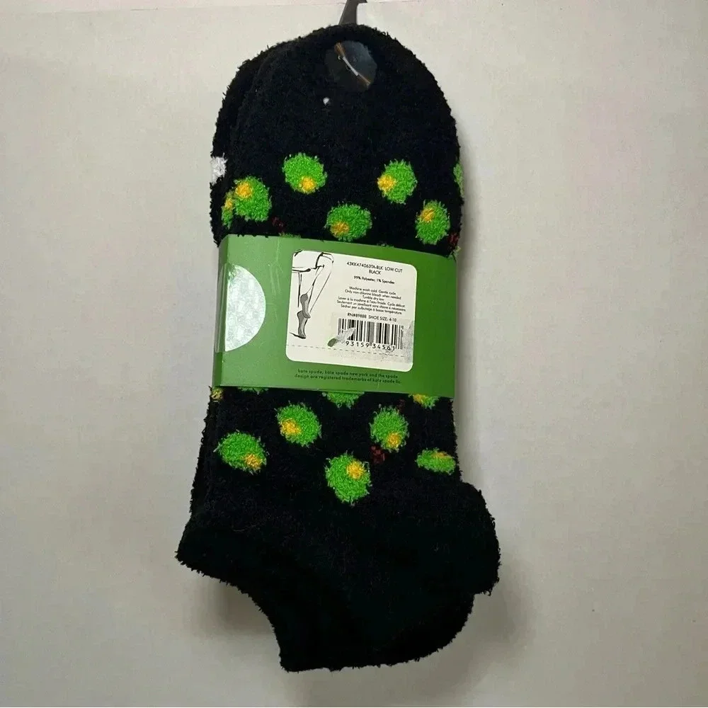 NWT  Kate Spade Low Cut Cozies Socks Black Martini Olives 3pk One Size Fuzzy - Picture 3 of 5